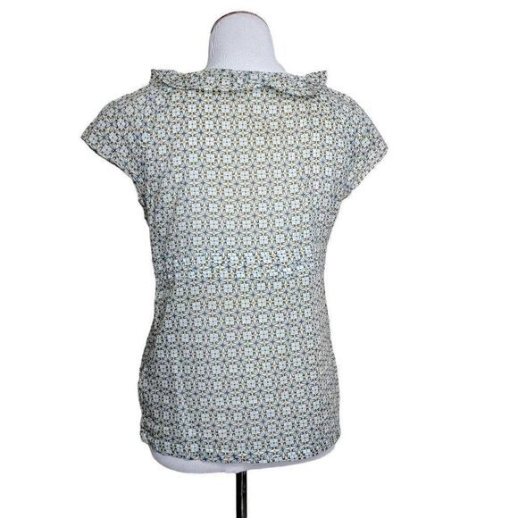 J Crew Tie Front Geo Print Ruffle Neck Blouse Top 6 - Picture 11 of 12